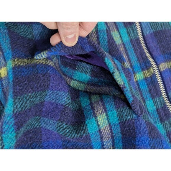 Vintage 80s/90s NEW YORK JEANS Blue Teal Plaid Wool Blend Jacket Zip Up Size S - Picture 6 of 8